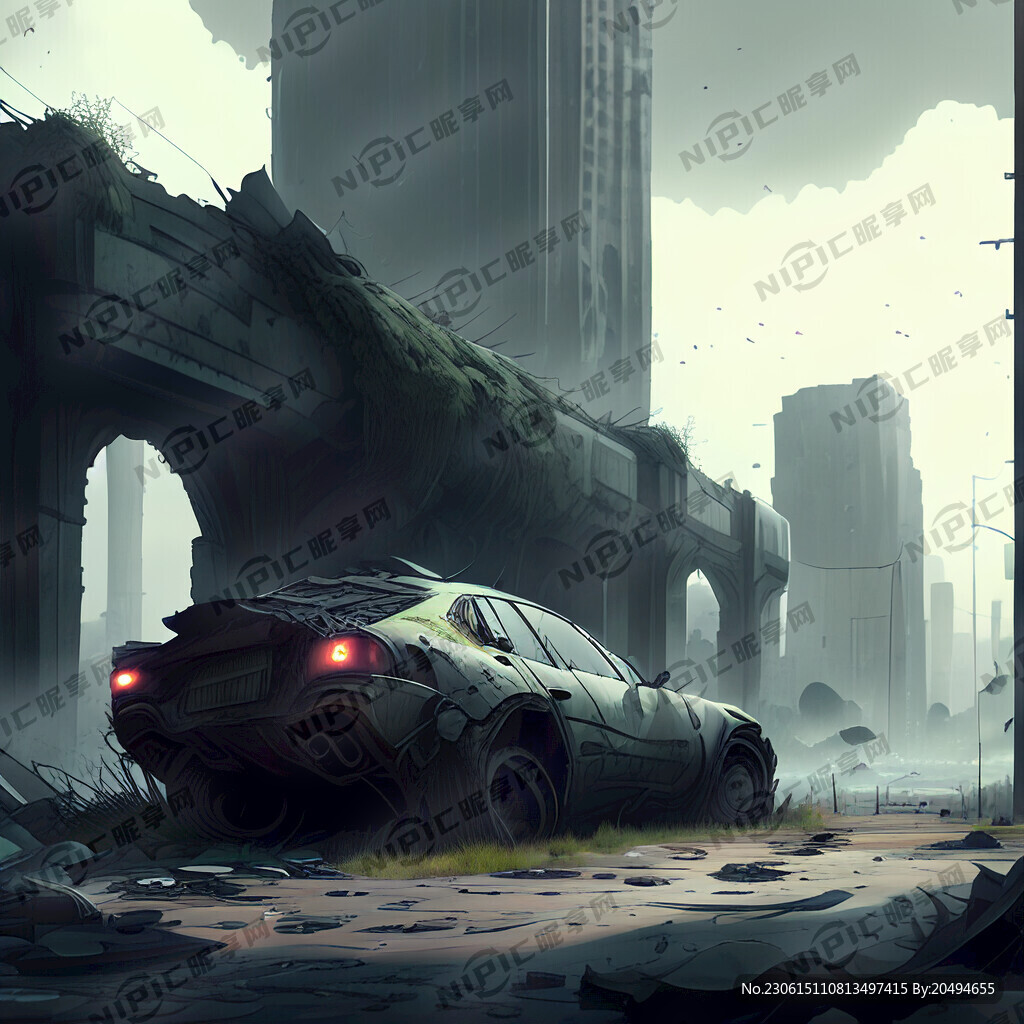 城市废墟 破旧汽车 赛博朋克