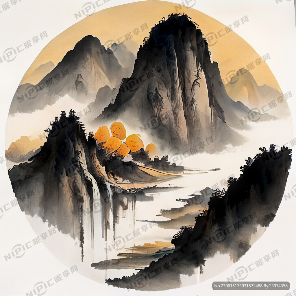 柚子 山水 国画