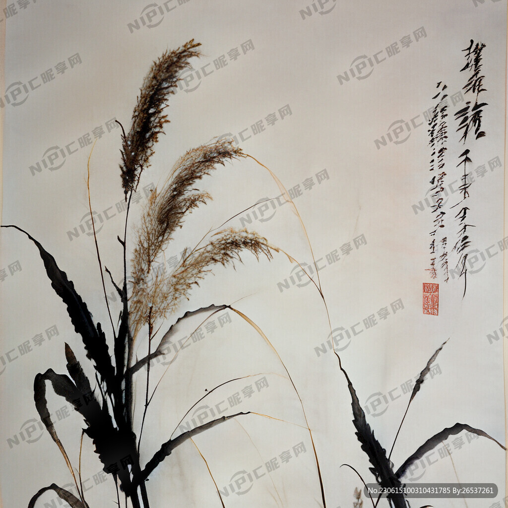 芦苇花白描