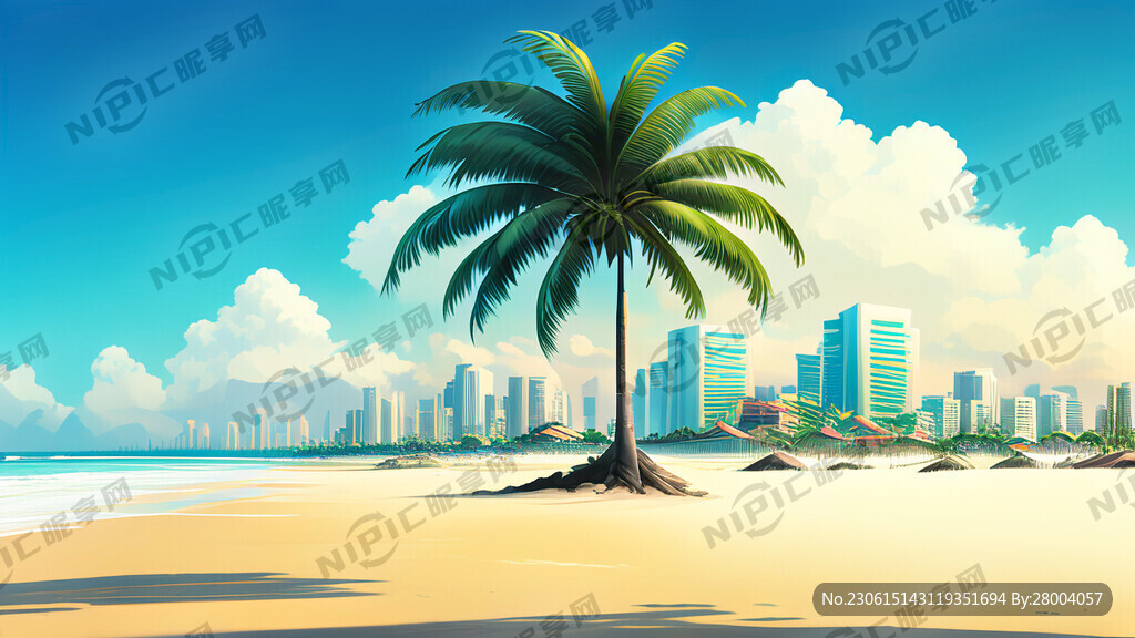 海南旅游城市沙滩蓝天椰树海鲜