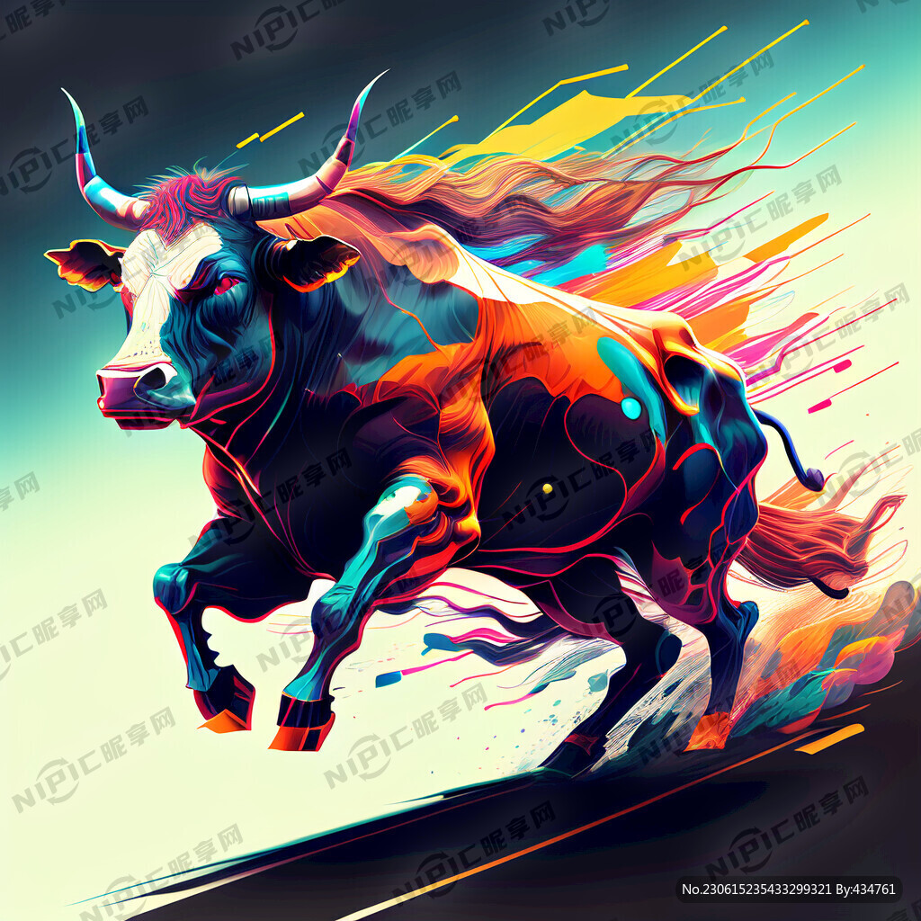 一头牛 奔跑 追风 二次元