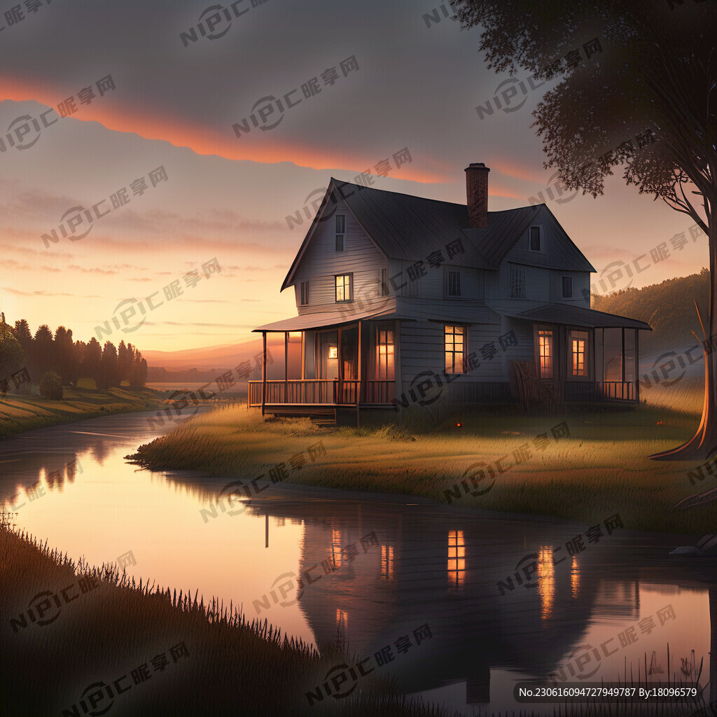 美式乡村田园 小房子 河流