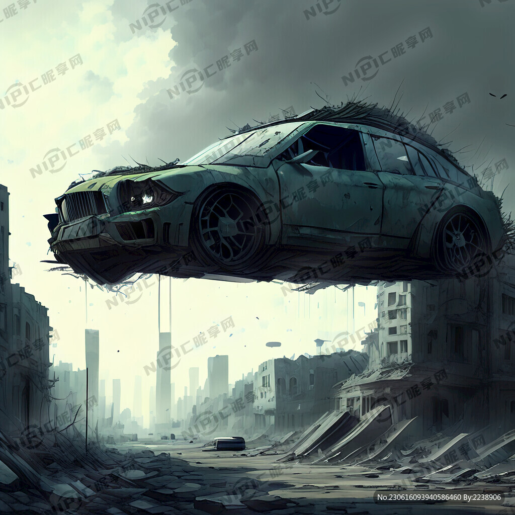 城市废墟 破旧汽车 赛博朋克