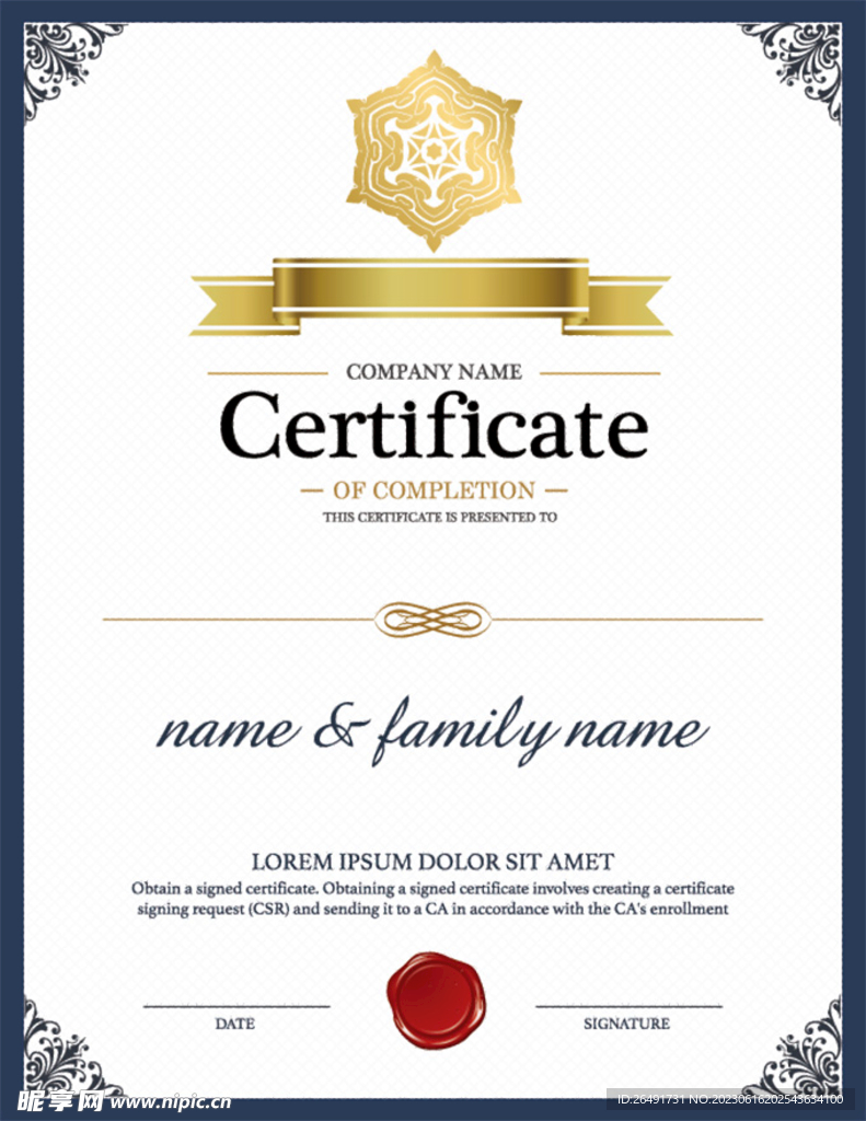 欧式复古边框底纹竖版证书模板 