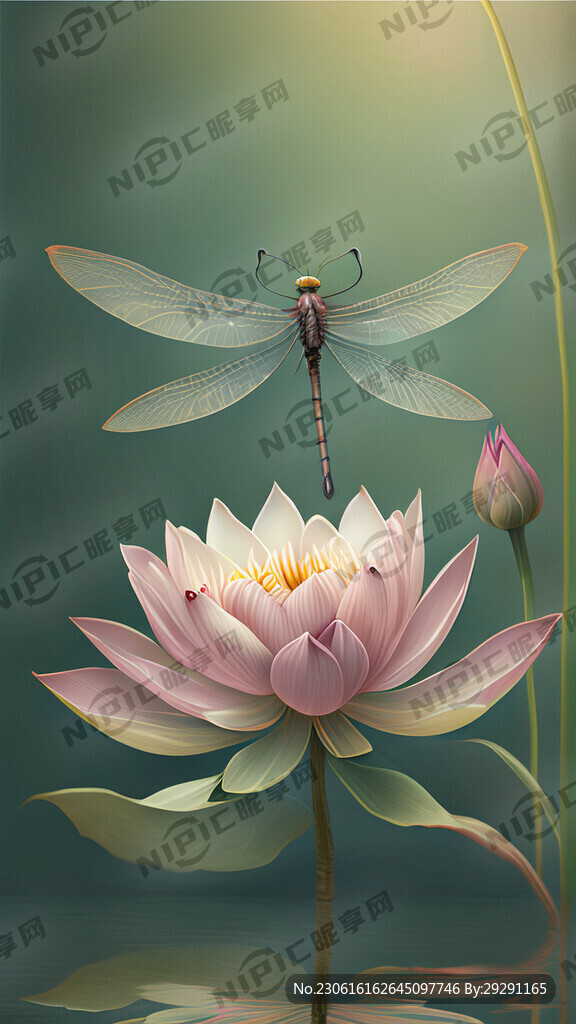 夏季的蜻蜓与荷花