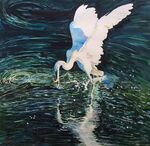 手绘水彩写实海中的白鹭捕鱼