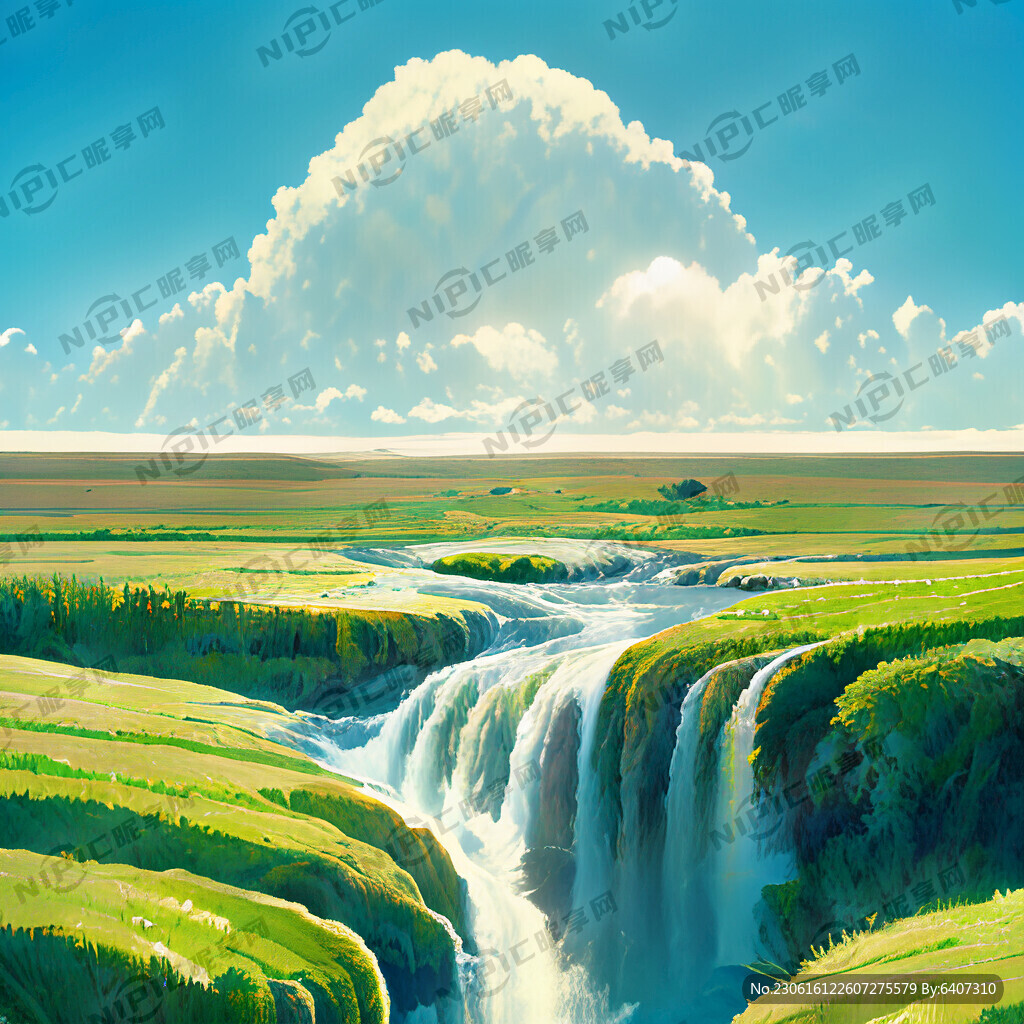 瀑布河流 平原草地 自然风光