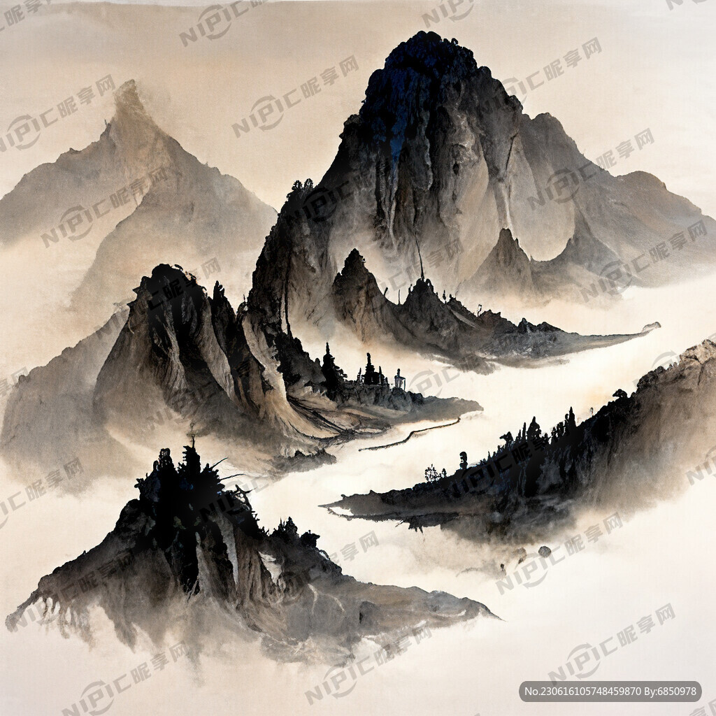 山谷 中国风 中国画 山水