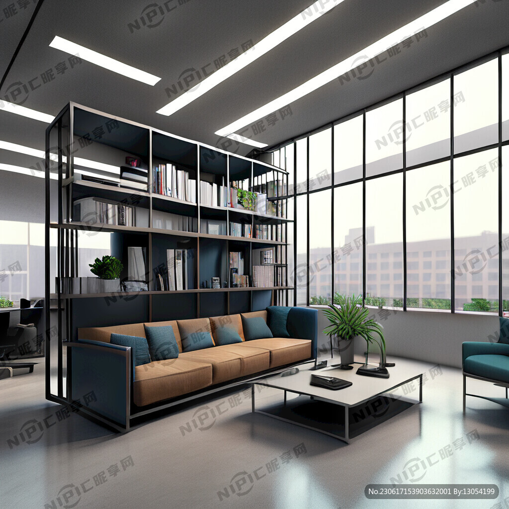 办公区室内设计 铁艺置物架隔断