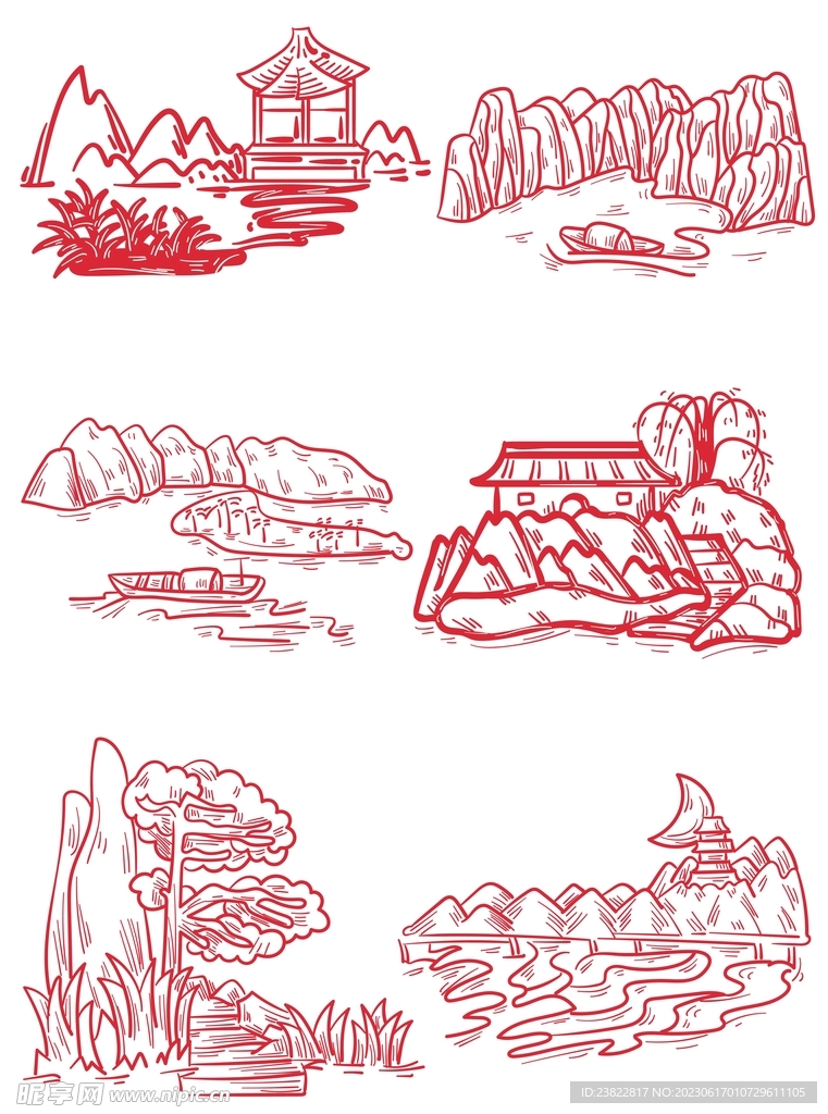 中国风风景区窗花剪纸