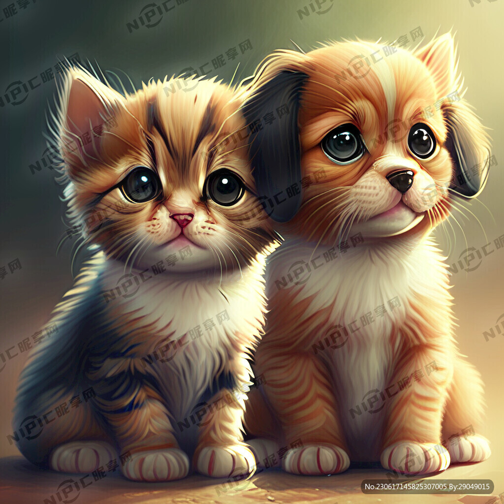 可爱的小狗和可爱的小猫