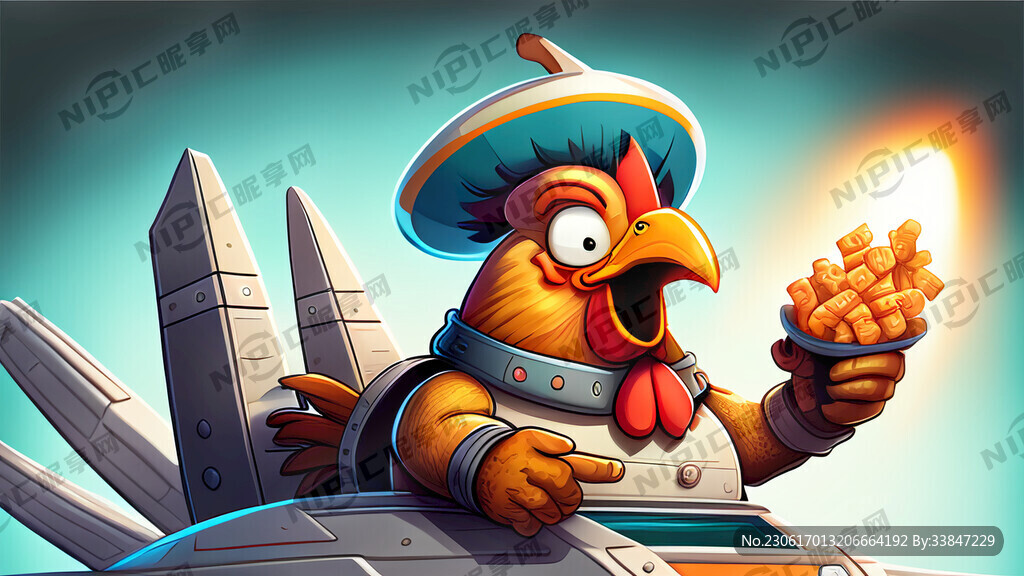 卡通版鸡 战斗姿态 拿着炸鸡