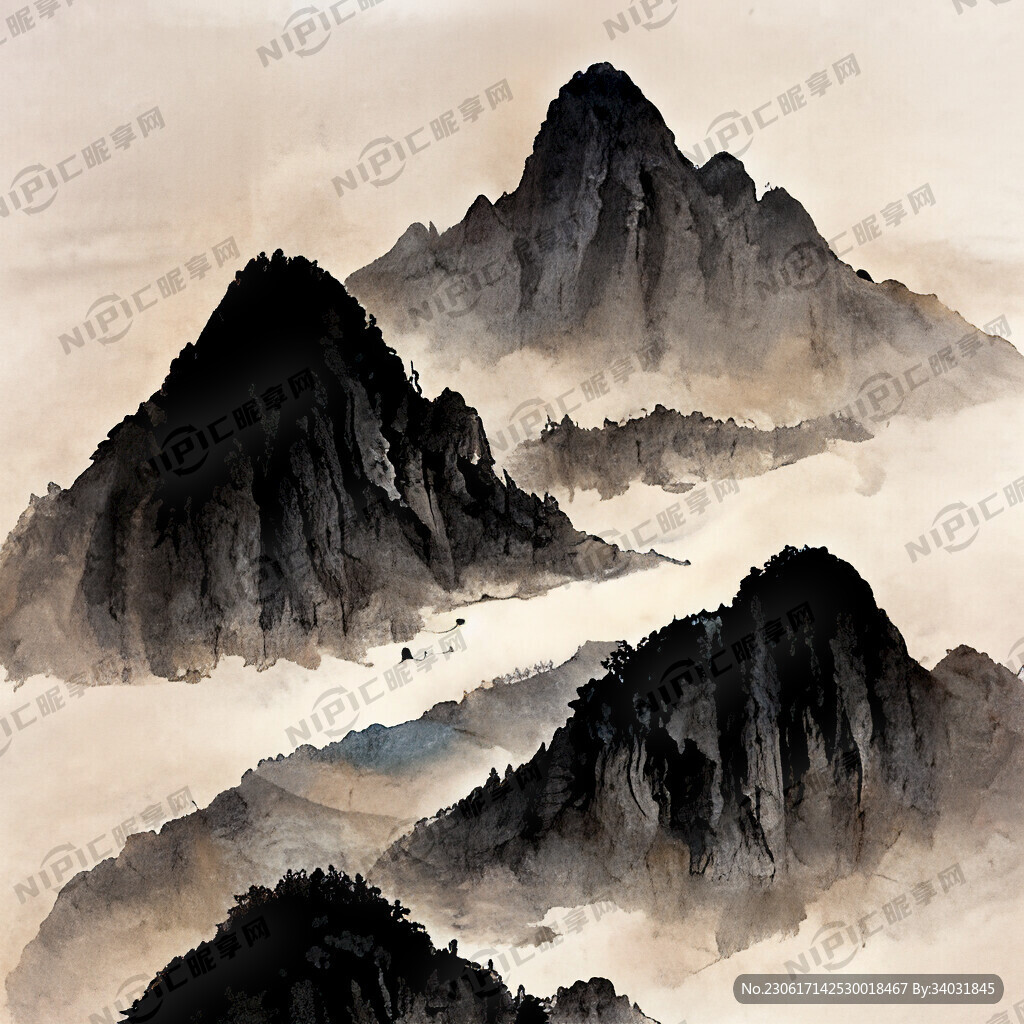 山谷 中国风 中国画 山水