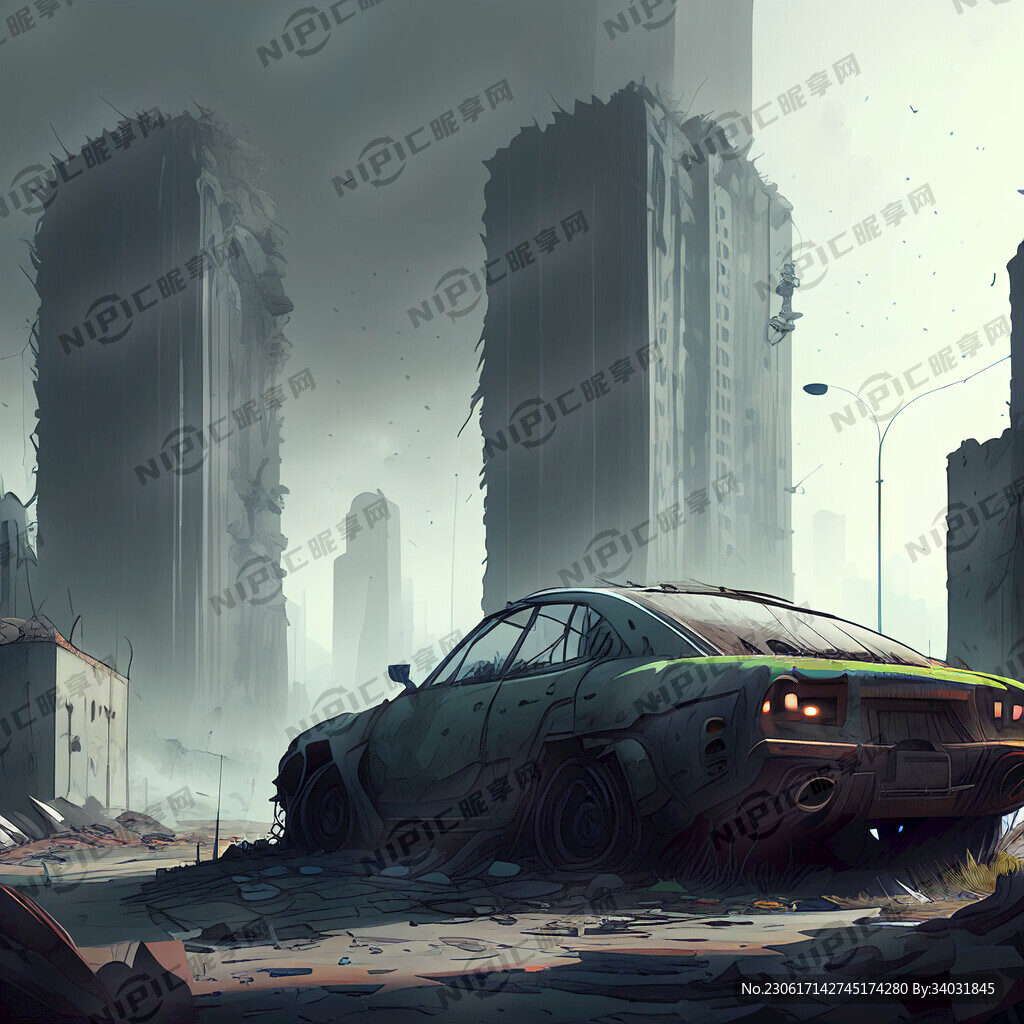 城市废墟 破旧汽车 赛博朋克