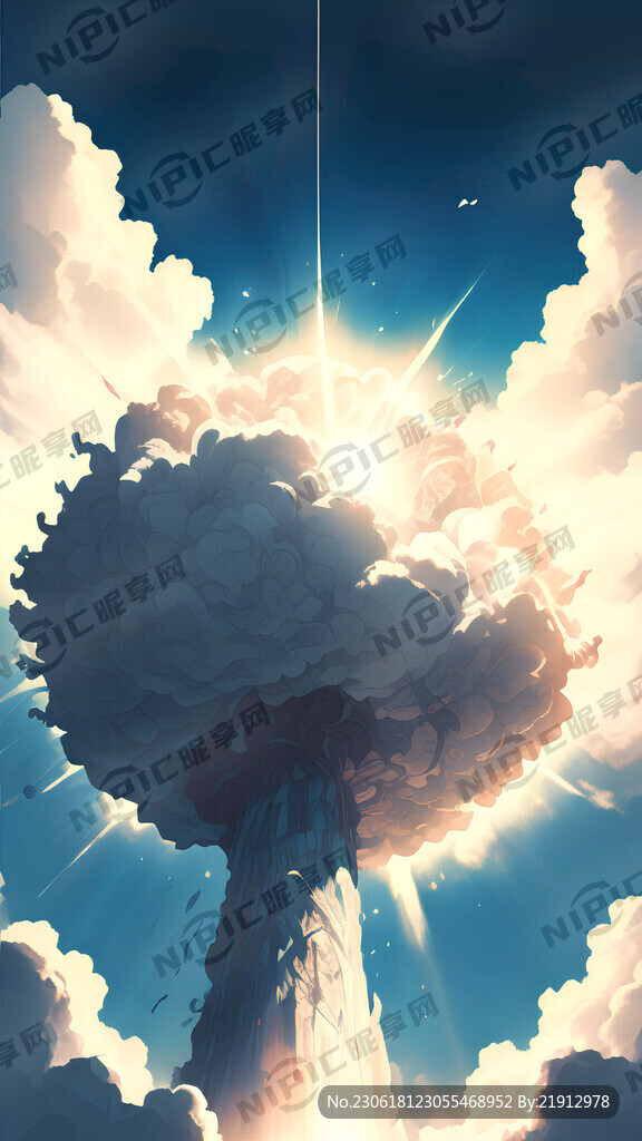 一束阳光从天而落 四周祥云环绕