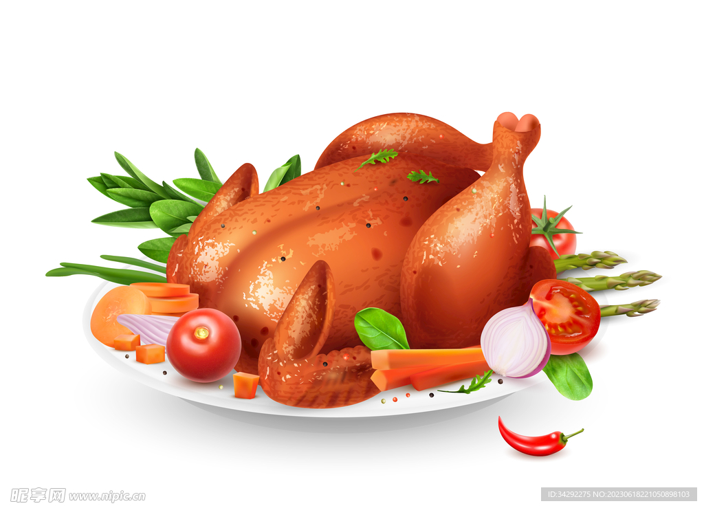 烤鸡插画