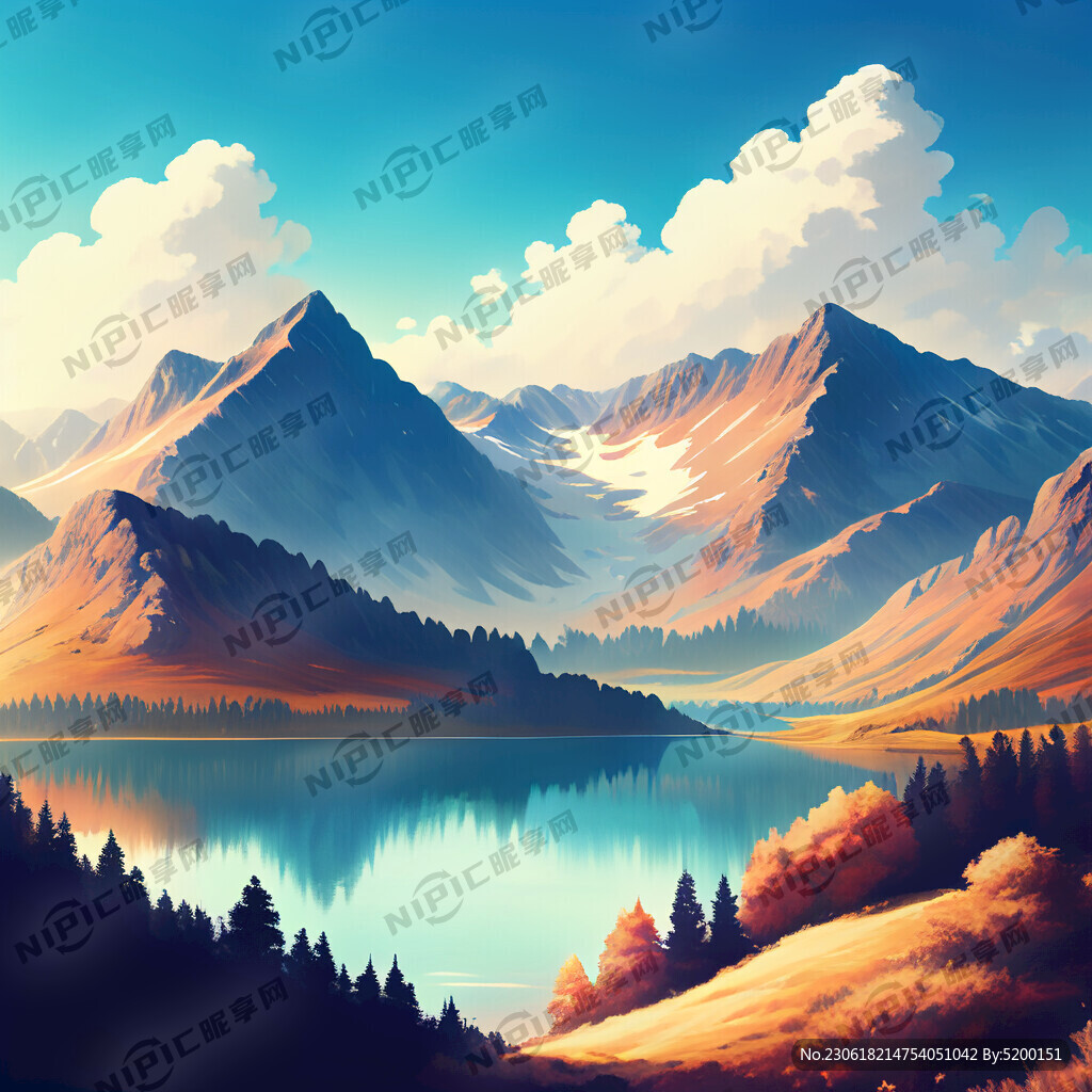 湖的风光 山的景色。蔚蓝的天空