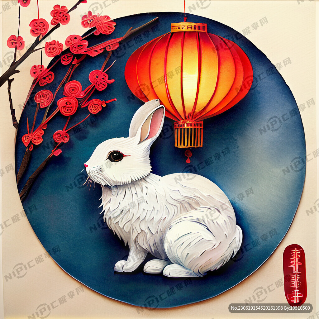 衍纸艺术 春节 可爱兔子 红梅