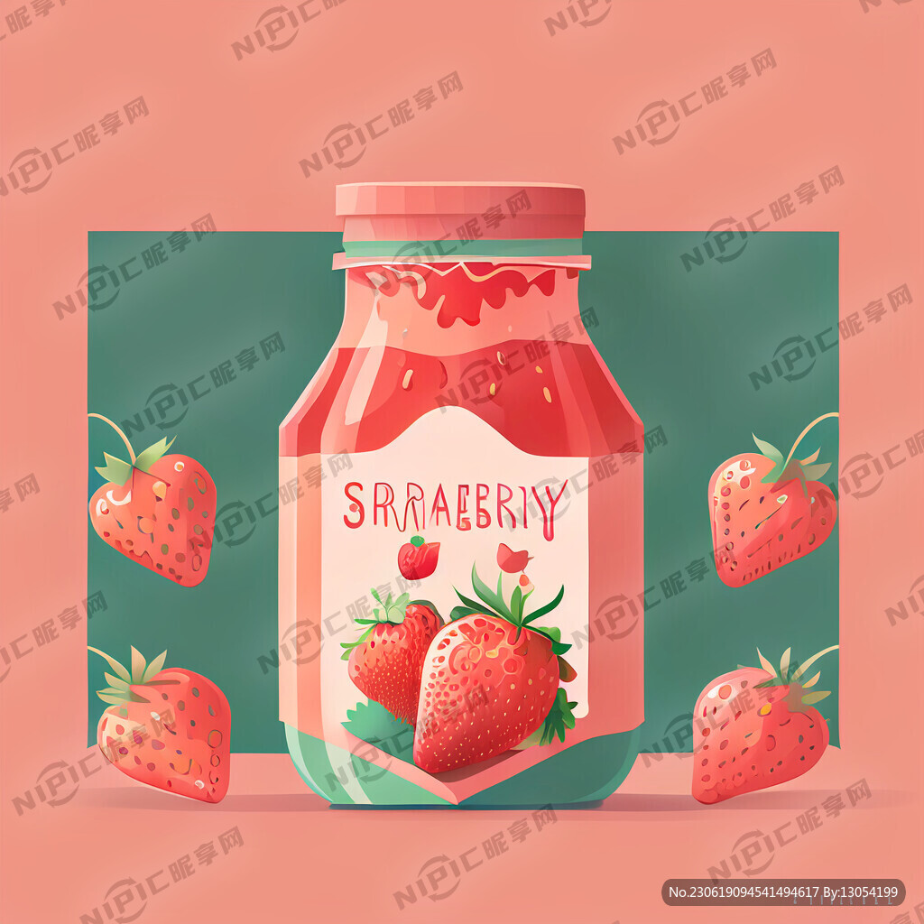 草莓果酱包装设计图 玻璃瓶装