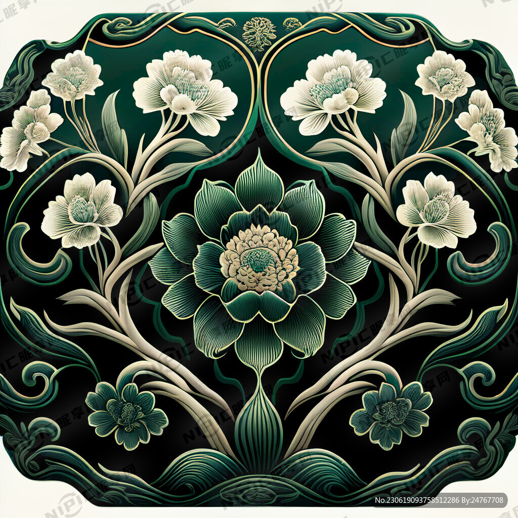 国风国潮高端花纹墨绿色古风中医