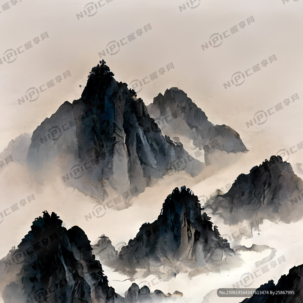 烟雾缭绕 山水相依 中国风