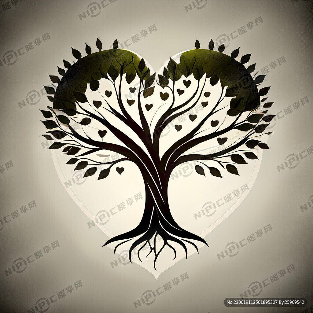 树心形婚恋简笔标志