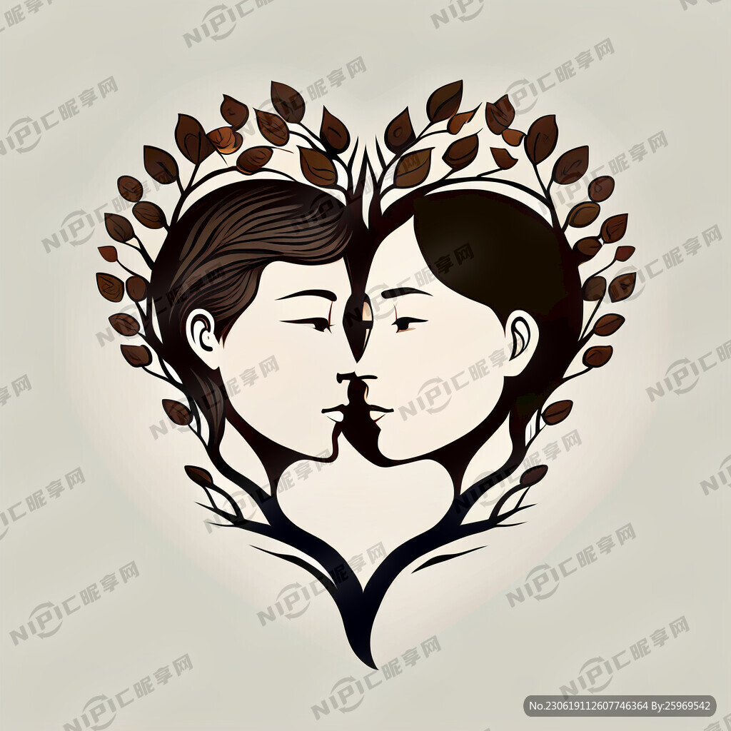 树心形男女头像简笔标志