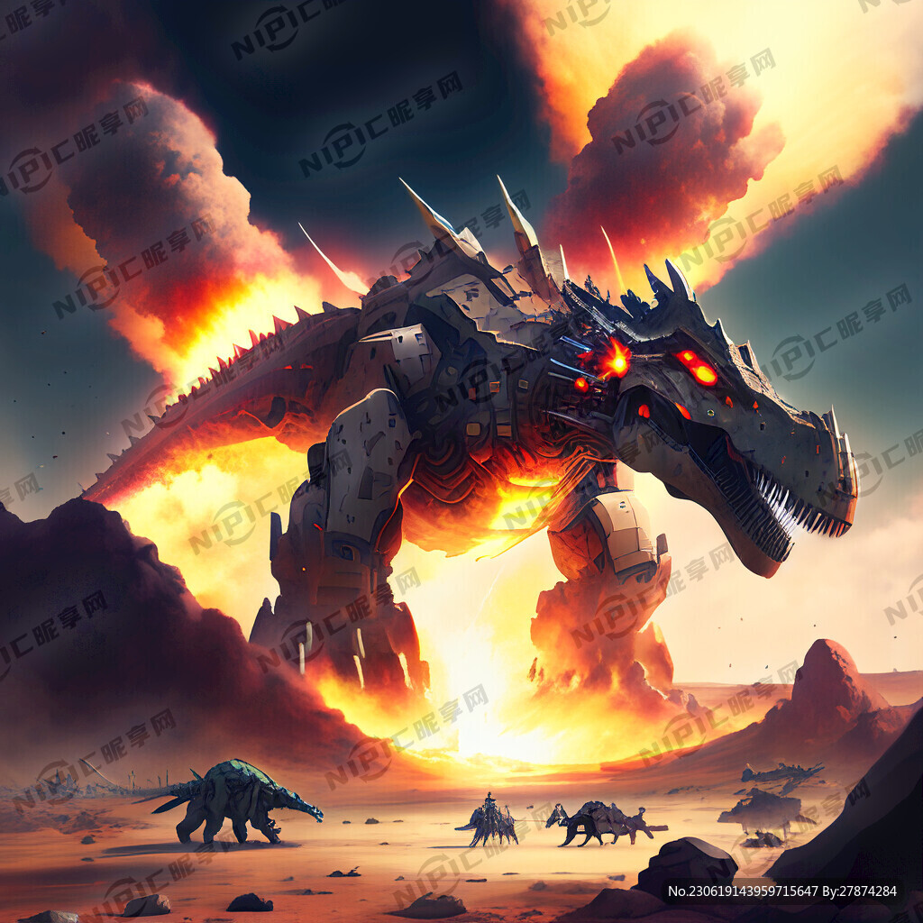 机甲 恐龙 天空 荒地 对战