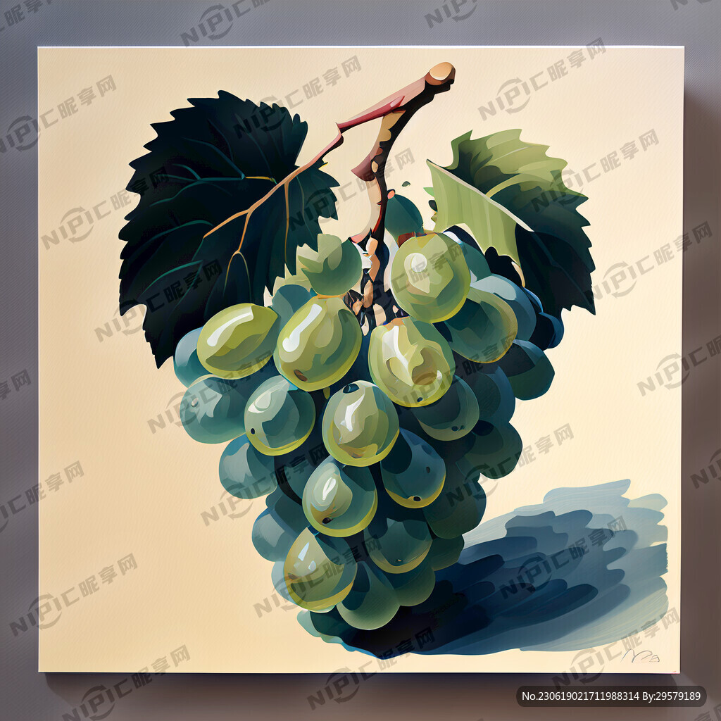 切开的青葡萄手绘水粉