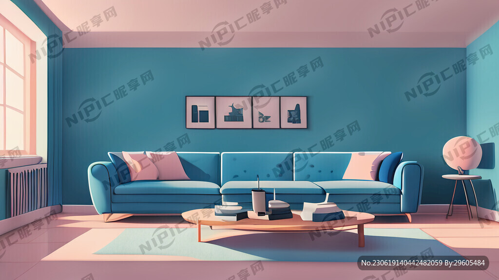 客厅 正面沙发 动画风格 简约