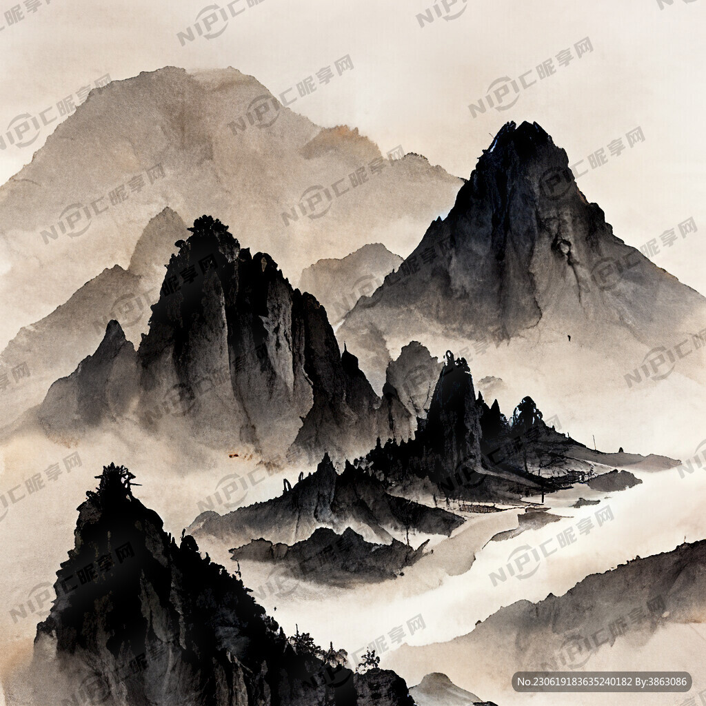 山谷 中国风 中国画 山水