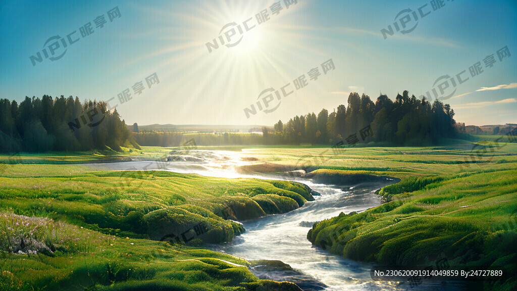 瀑布河流 平原草地 自然风光