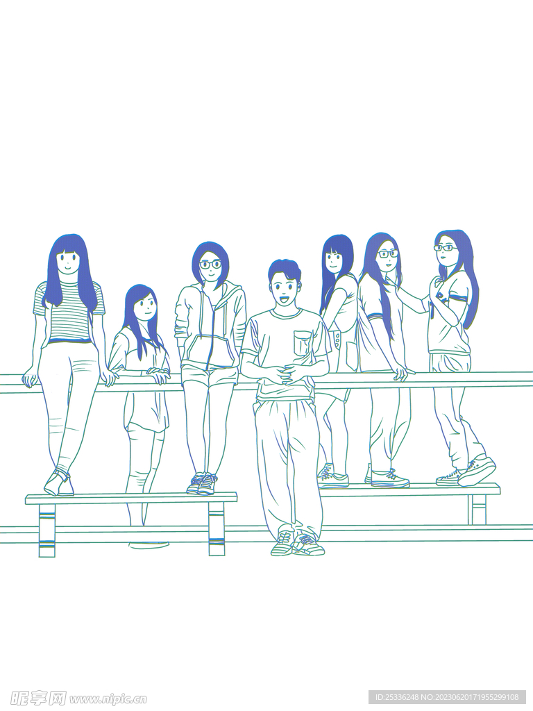 青春校园线稿图