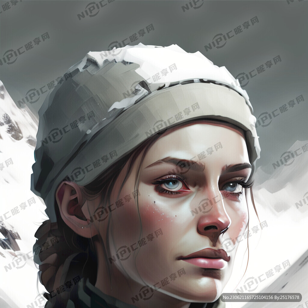 给我画一个在雪山上的头像