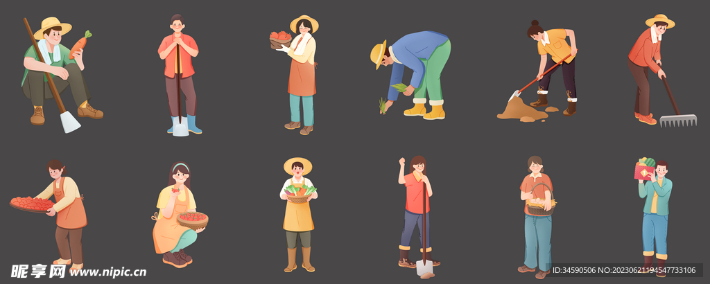 农民劳作劳动者手绘人物