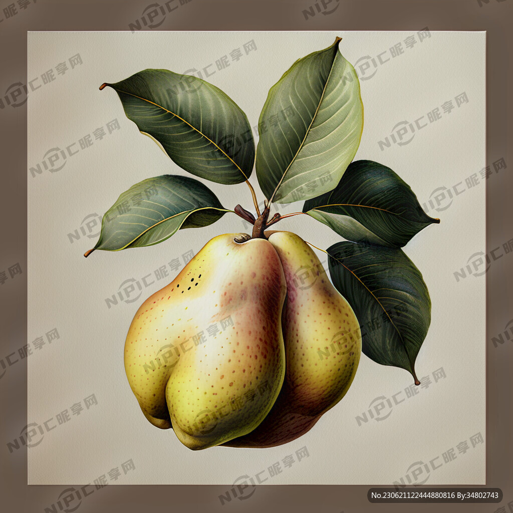 手绘梨树叶 梨花