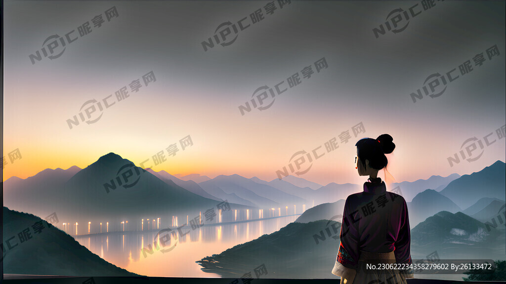 美女站在非常宽的阳台上 真实感