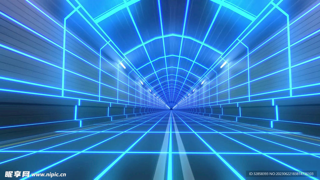 蓝色纵深发光光线抽象科技线条