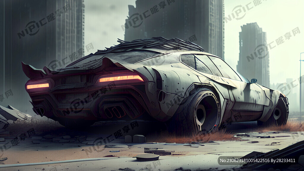 未来科技感汽车 城市废墟 质感