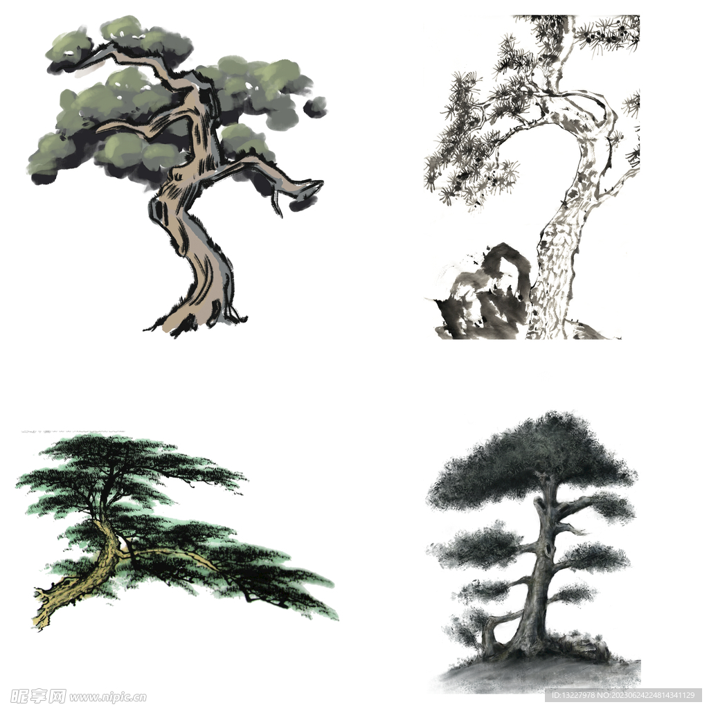 水墨松树松枝迎客松水墨画