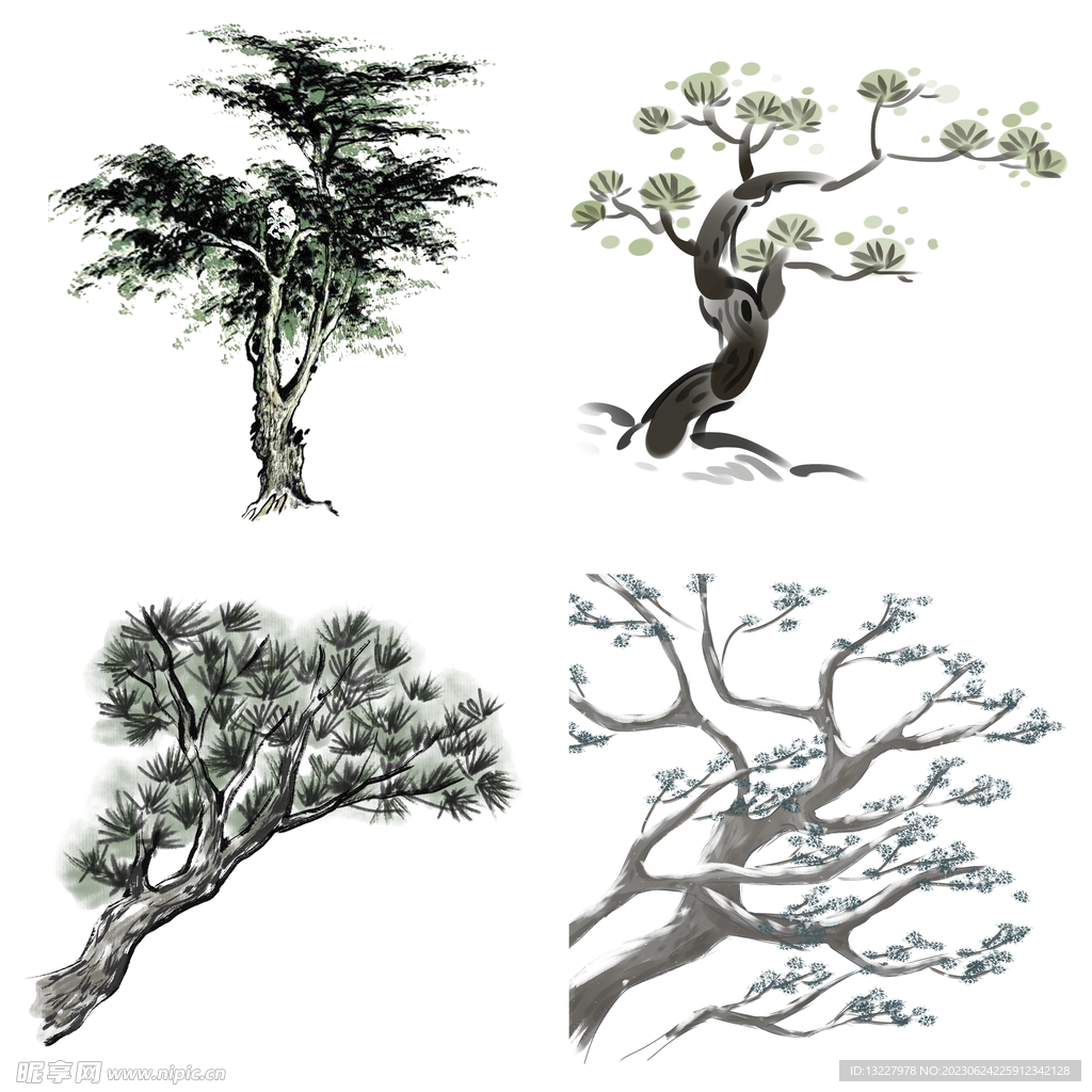 水墨松树松枝迎客松水墨画