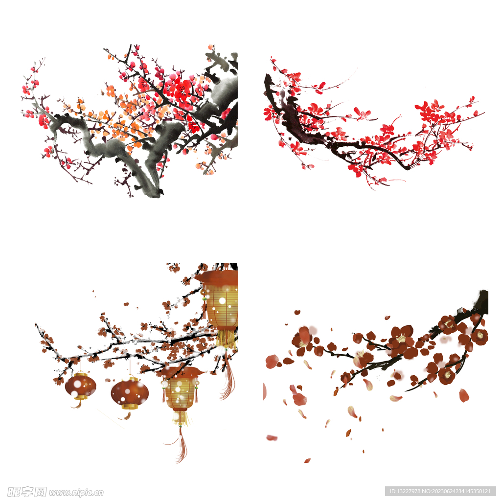 水墨红梅腊梅梅花花卉背景