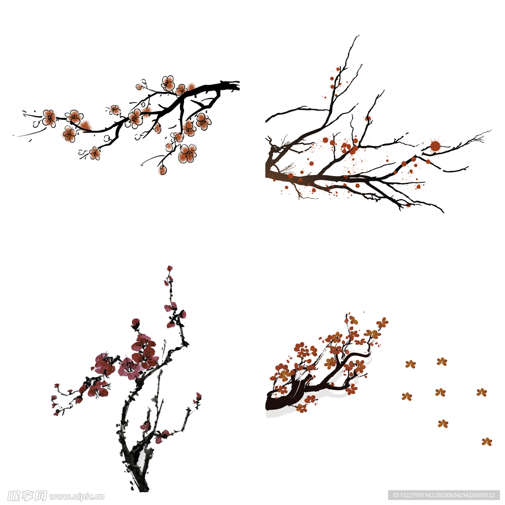 水墨红梅腊梅梅花花卉背景