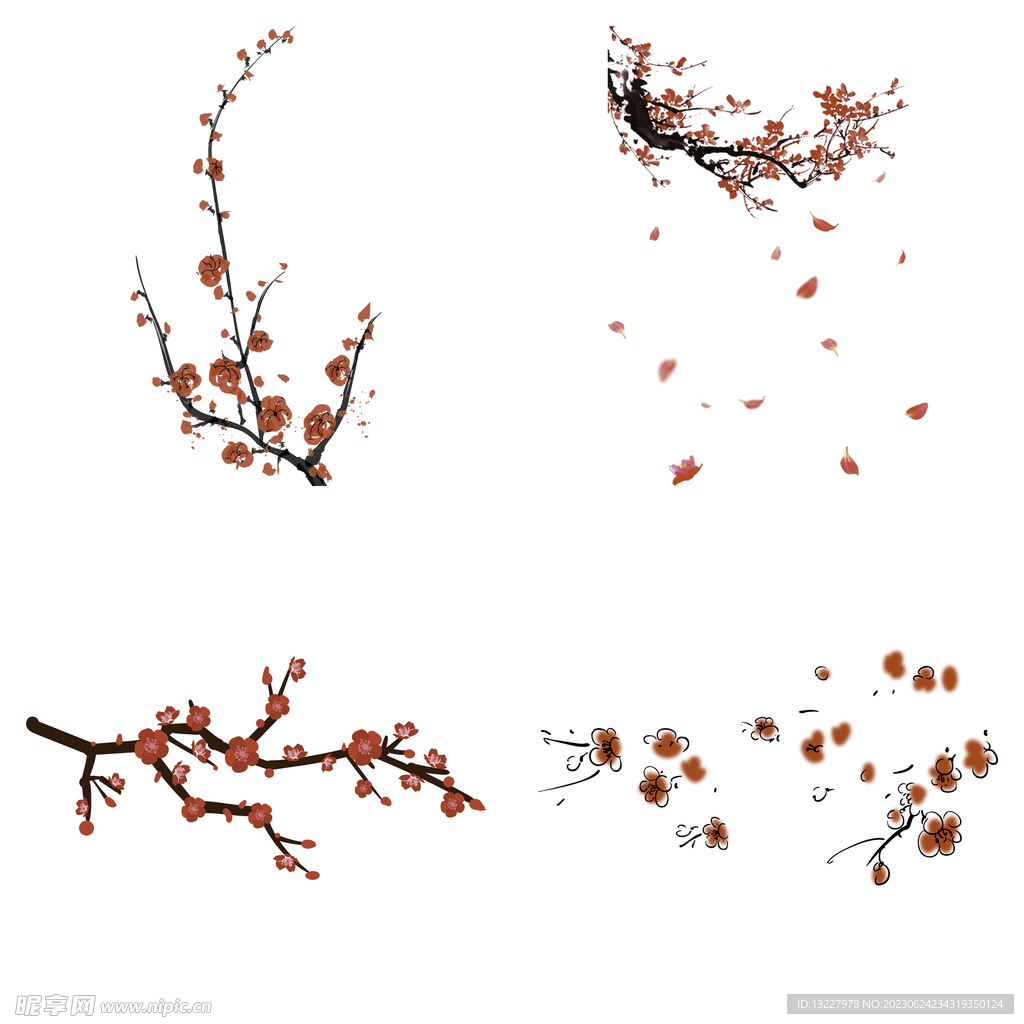 水墨红梅腊梅梅花花卉背景