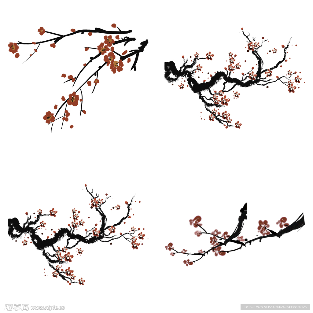 水墨红梅腊梅梅花花卉背景