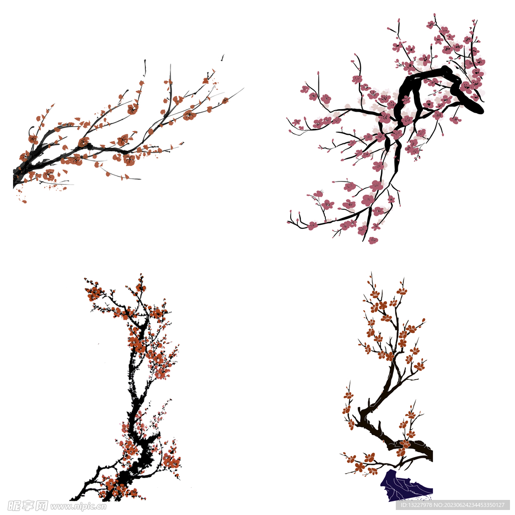 水墨红梅腊梅梅花花卉背景