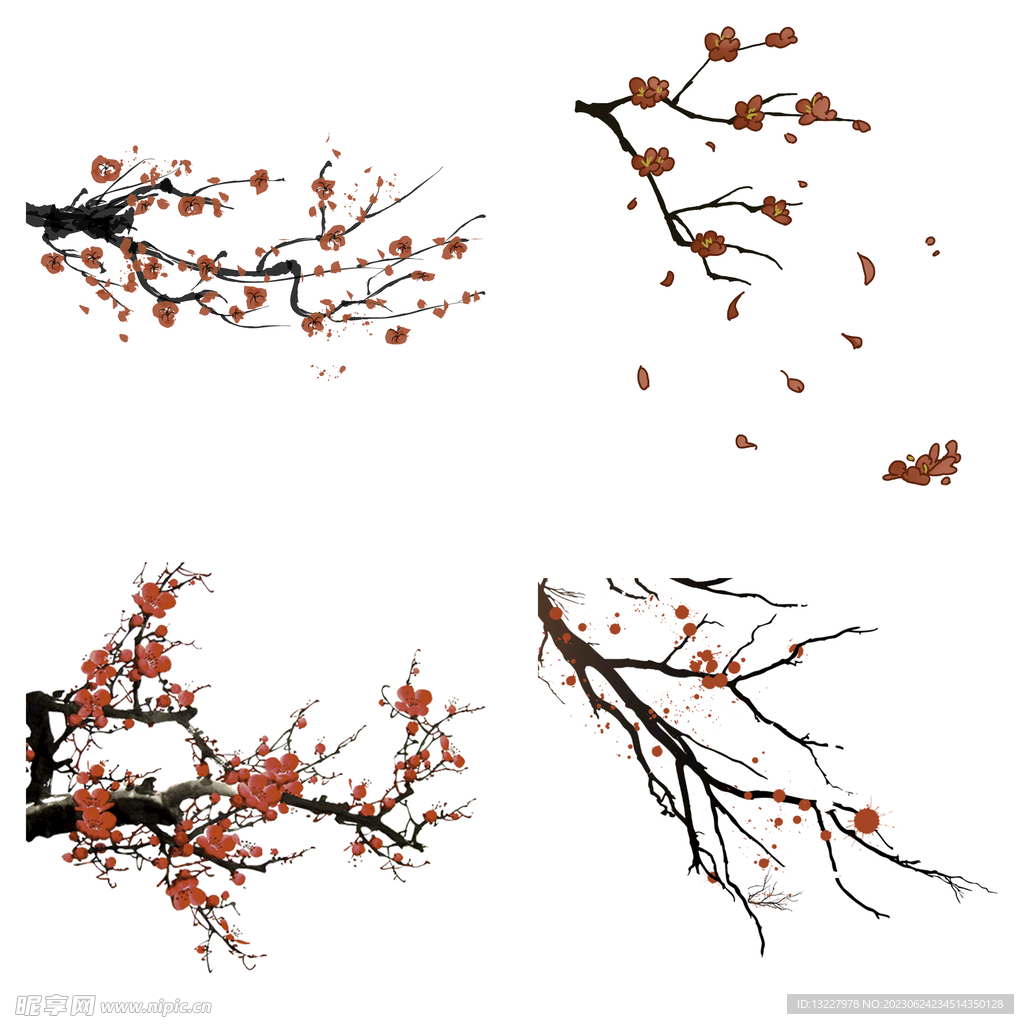 水墨红梅腊梅梅花花卉背景