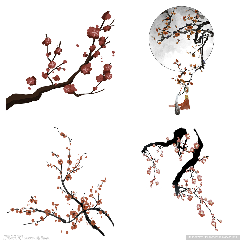 水墨红梅腊梅梅花花卉背景