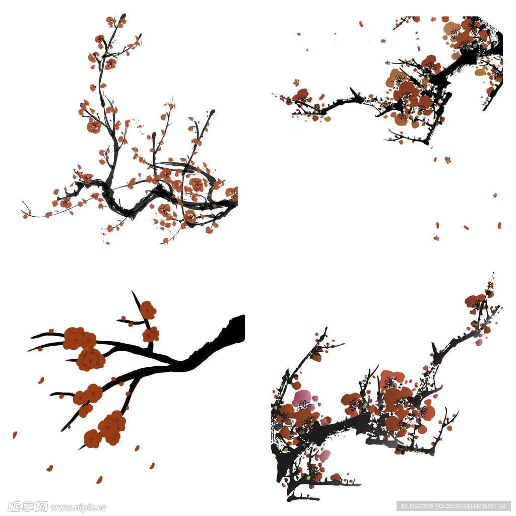 水墨红梅腊梅梅花花卉背景