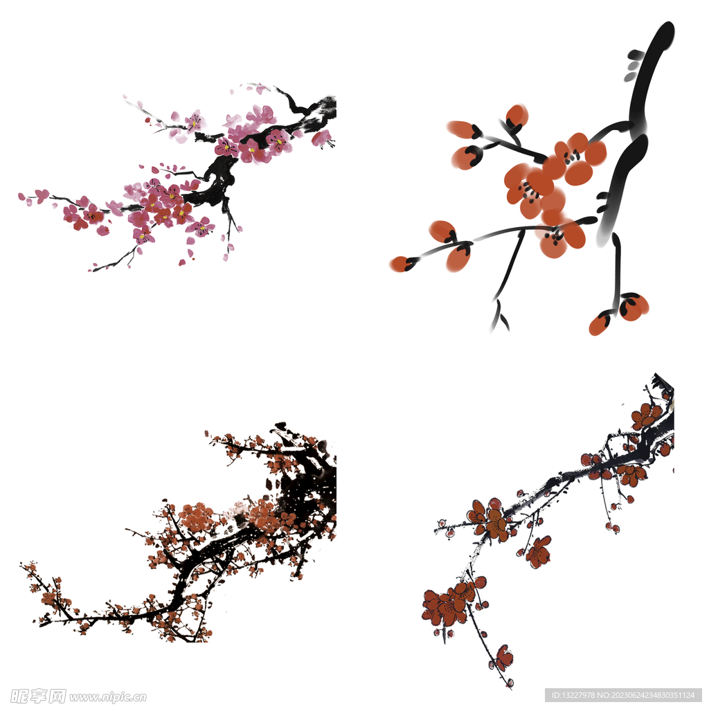 水墨红梅腊梅梅花花卉背景